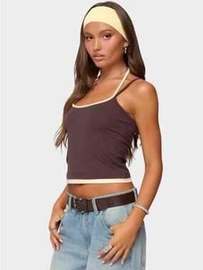 Tilly's Brown Crop Tank with Cream Trim